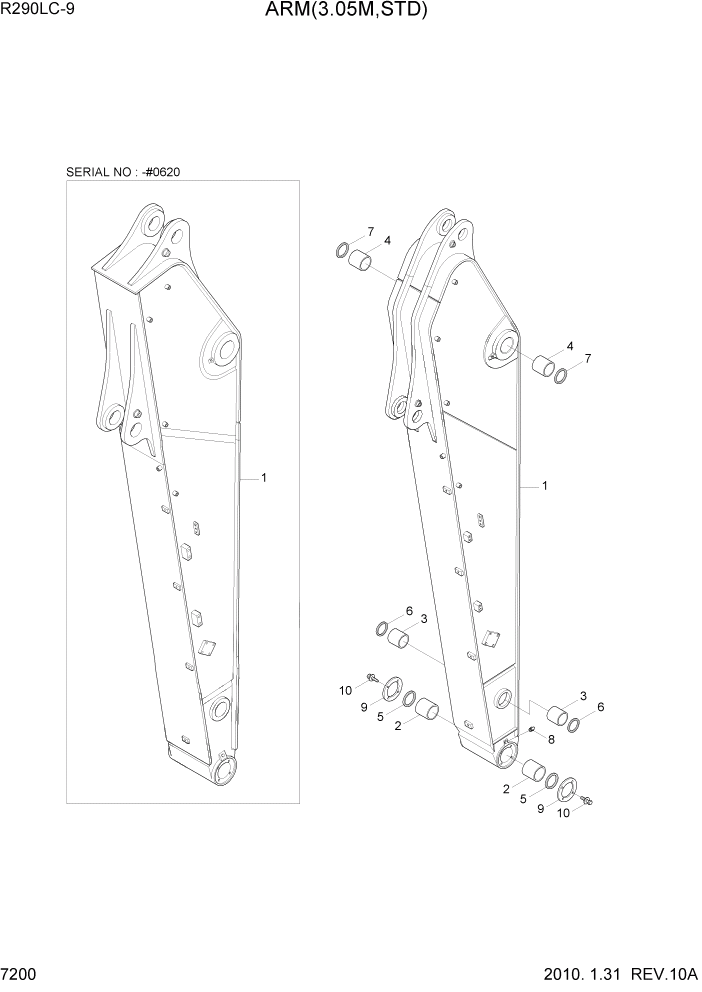 Схема запчастей Hyundai R290LC9 - PAGE 7200 ARM(3.05M, STD) РАБОЧЕЕ ОБОРУДОВАНИЕ