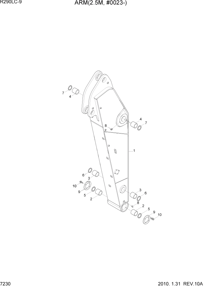 Схема запчастей Hyundai R290LC9 - PAGE 7230 ARM(2.5M, #0023-) РАБОЧЕЕ ОБОРУДОВАНИЕ