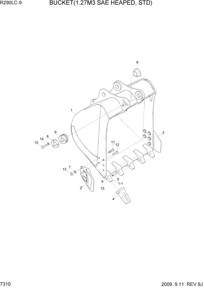 Схема запчастей Hyundai R290LC9 - PAGE 7310 BUCKET(1.27M3 SAE HEAPED, STD) РАБОЧЕЕ ОБОРУДОВАНИЕ