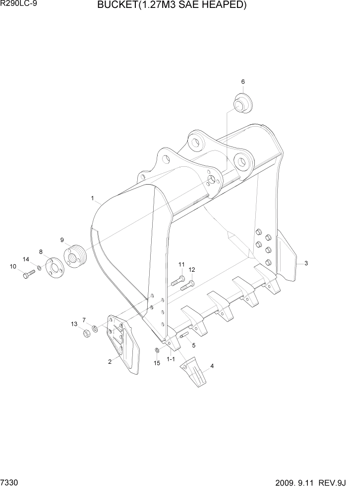 Схема запчастей Hyundai R290LC9 - PAGE 7330 BUCKET(1.27M3 SAE HEAPED) РАБОЧЕЕ ОБОРУДОВАНИЕ