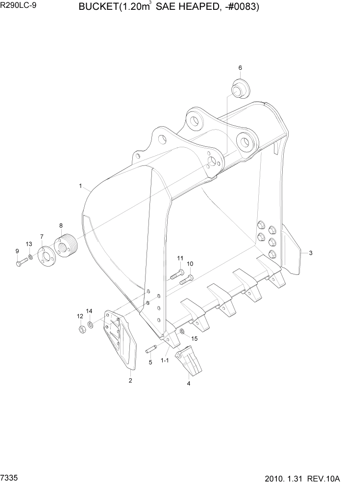 Схема запчастей Hyundai R290LC9 - PAGE 7335 BUCKET(1.20M3 SAE HEAPED, -#0083) РАБОЧЕЕ ОБОРУДОВАНИЕ