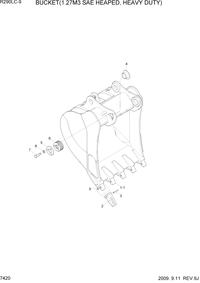 Схема запчастей Hyundai R290LC9 - PAGE 7420 BUCKET(1.27M3 SAE HEAPED, HEAVY DUTY) РАБОЧЕЕ ОБОРУДОВАНИЕ