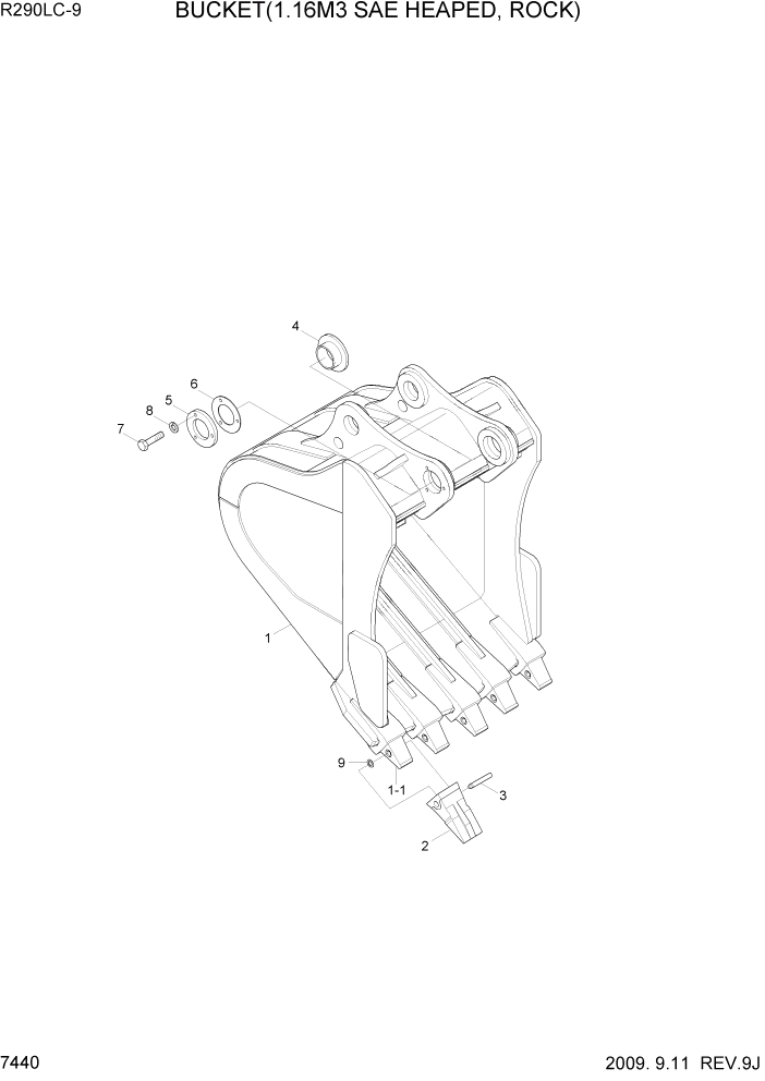 Схема запчастей Hyundai R290LC9 - PAGE 7440 BUCKET(1.16M3 SAE HEAPED, ROCK) РАБОЧЕЕ ОБОРУДОВАНИЕ