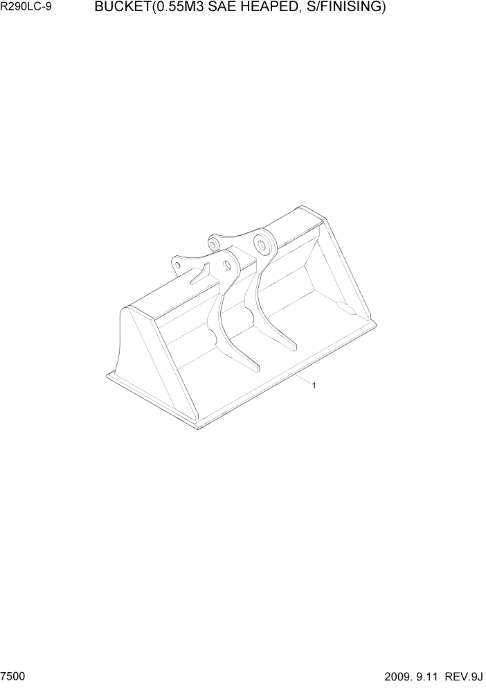Схема запчастей Hyundai R290LC9 - PAGE 7500 BUCKET(0.55M3 SAE HEAPED, S/FINISING) РАБОЧЕЕ ОБОРУДОВАНИЕ