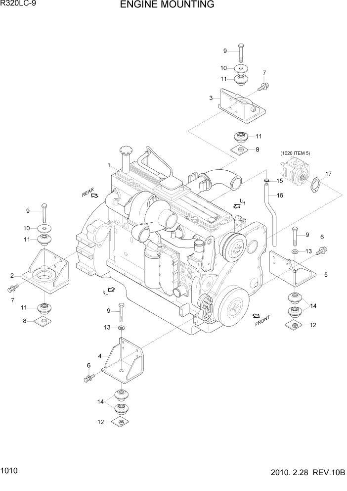 Схема запчастей Hyundai R320LC9 - PAGE 1010 ENGINE MOUNTING СИСТЕМА ДВИГАТЕЛЯ