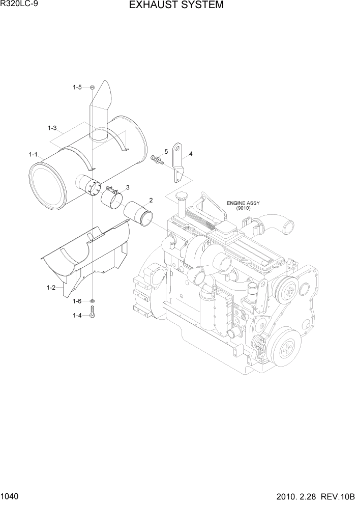 Схема запчастей Hyundai R320LC9 - PAGE 1040 EXHAUST SYSTEM СИСТЕМА ДВИГАТЕЛЯ