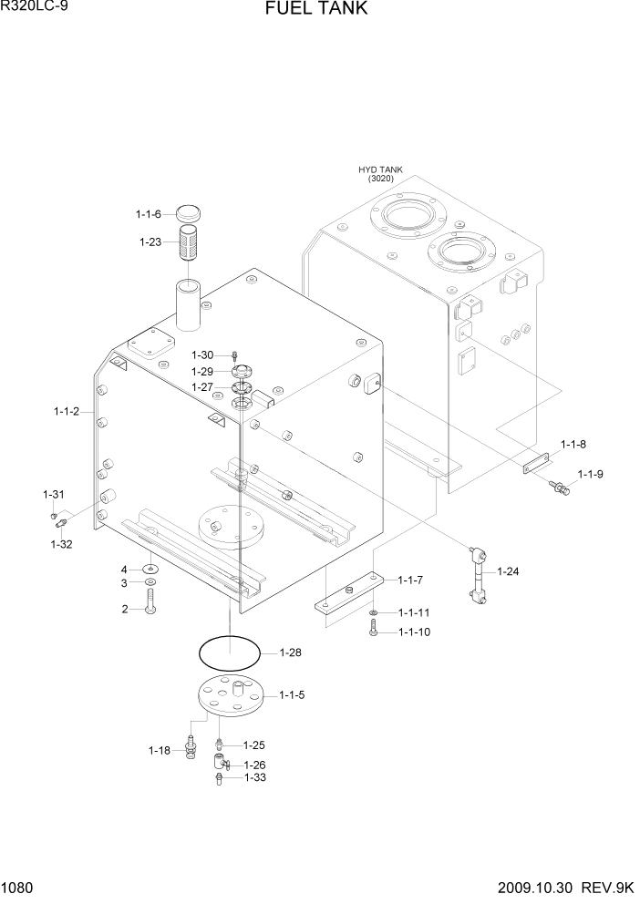 Схема запчастей Hyundai R320LC9 - PAGE 1080 FUEL TANK СИСТЕМА ДВИГАТЕЛЯ