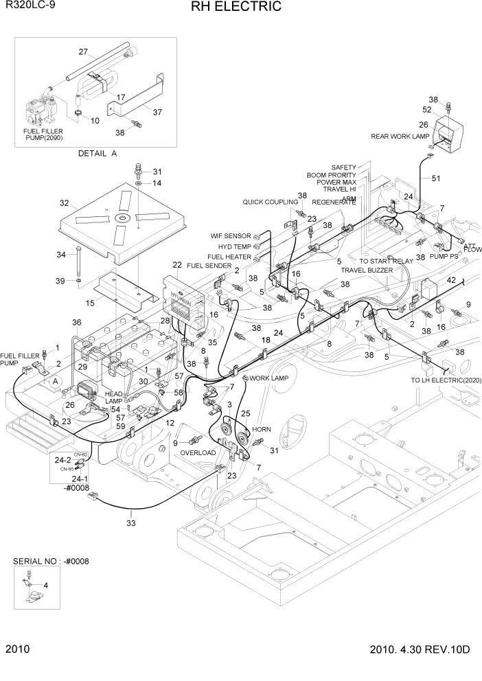 Схема запчастей Hyundai R320LC9 - PAGE 2010 RH ELECTRIC ЭЛЕКТРИЧЕСКАЯ СИСТЕМА