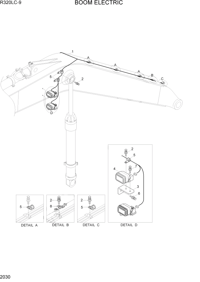 Схема запчастей Hyundai R320LC9 - PAGE 2030 BOOM ELECTRIC ЭЛЕКТРИЧЕСКАЯ СИСТЕМА