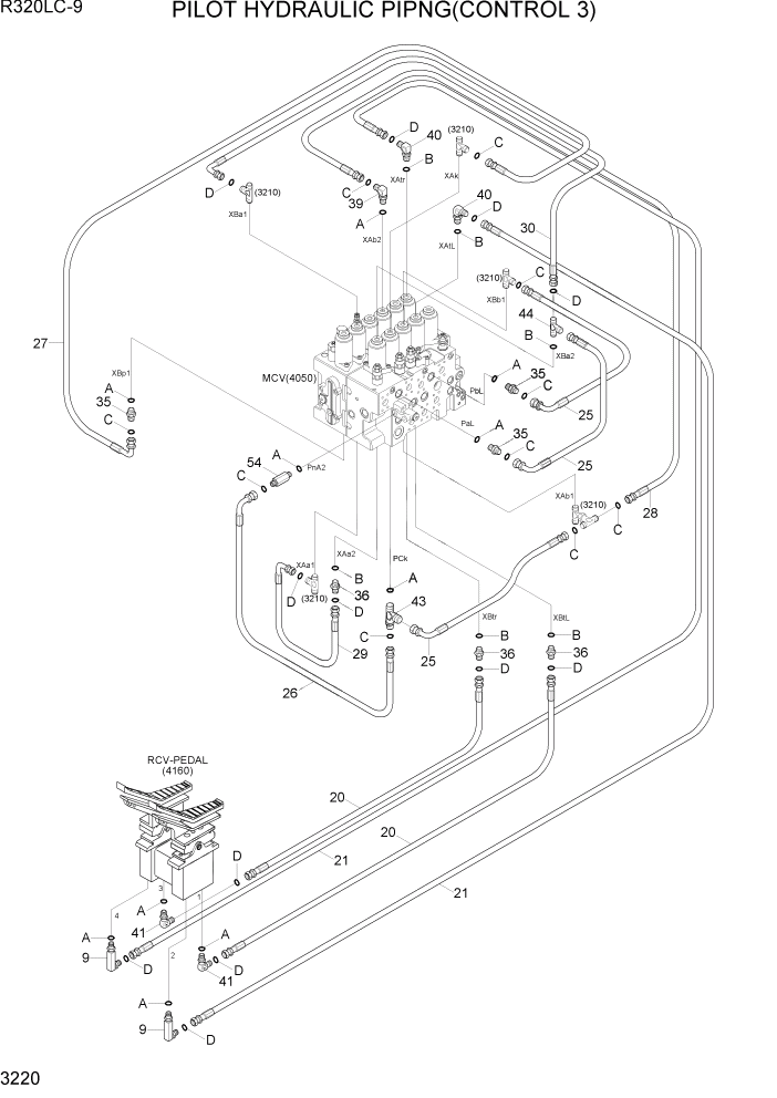 Схема запчастей Hyundai R320LC9 - PAGE 3220 PILOT HYDRAULIC PIPING(CONTROL 3) ГИДРАВЛИЧЕСКАЯ СИСТЕМА