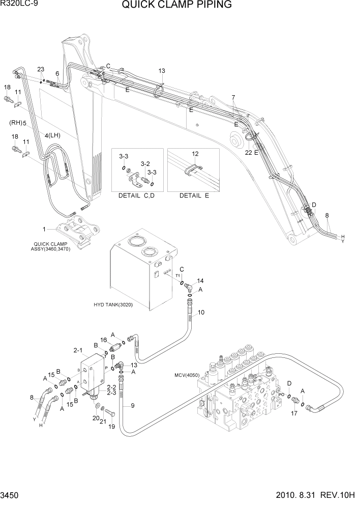 Схема запчастей Hyundai R320LC9 - PAGE 3450 QUICK CLAMP PIPING ГИДРАВЛИЧЕСКАЯ СИСТЕМА