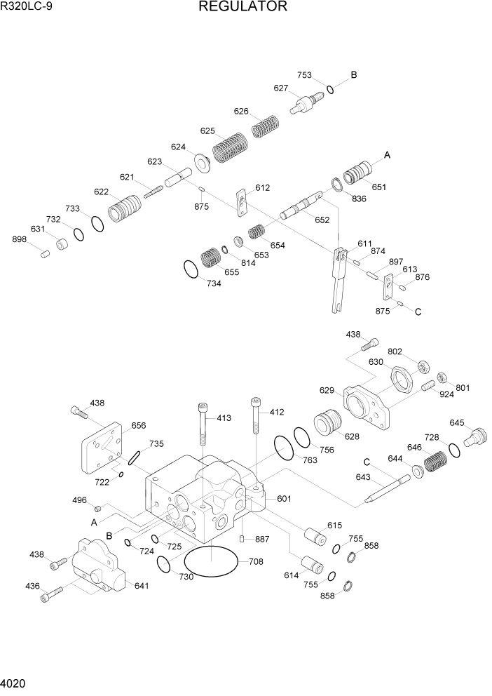 Схема запчастей Hyundai R320LC9 - PAGE 4020 REGULATOR ГИДРАВЛИЧЕСКИЕ КОМПОНЕНТЫ