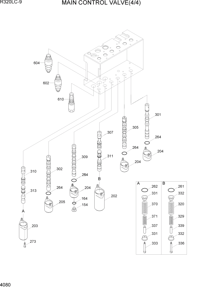 Схема запчастей Hyundai R320LC9 - PAGE 4080 MAIN CONTROL VALVE(4/4) ГИДРАВЛИЧЕСКИЕ КОМПОНЕНТЫ