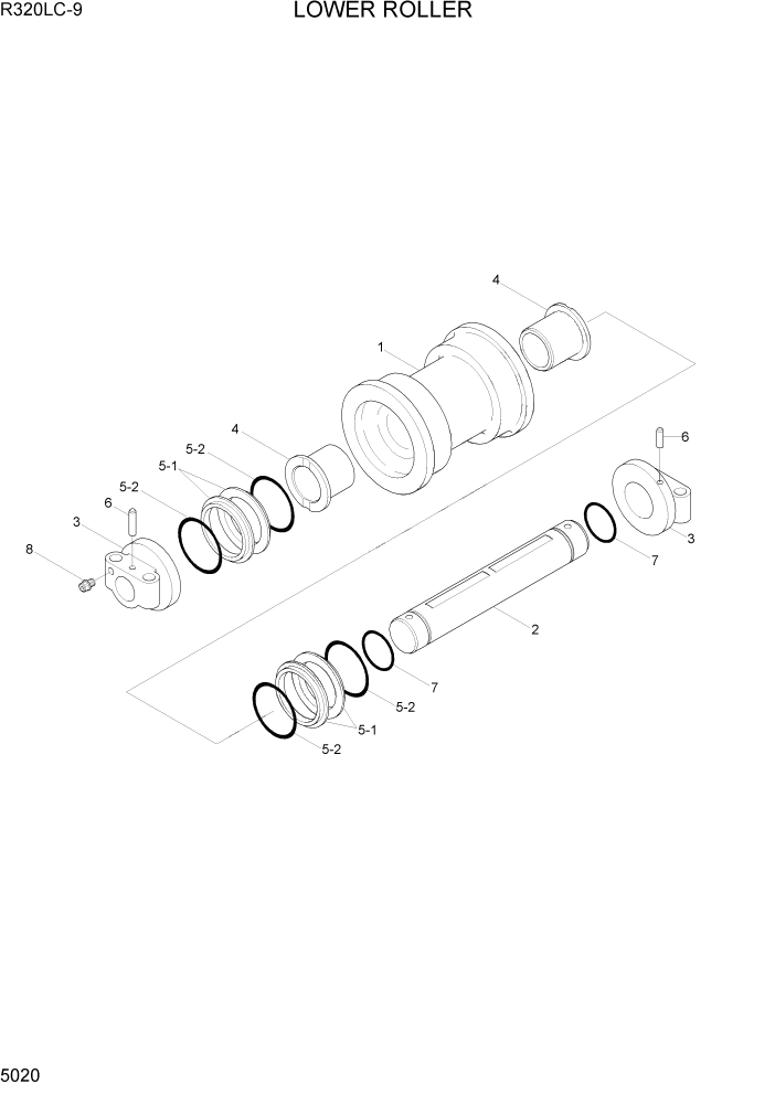 Схема запчастей Hyundai R320LC9 - PAGE 5020 LOWER ROLLER ХОДОВАЯ ЧАСТЬ