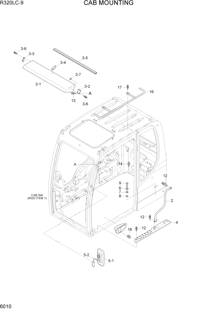 Схема запчастей Hyundai R320LC9 - PAGE 6010 CAB MOUNTING СТРУКТУРА