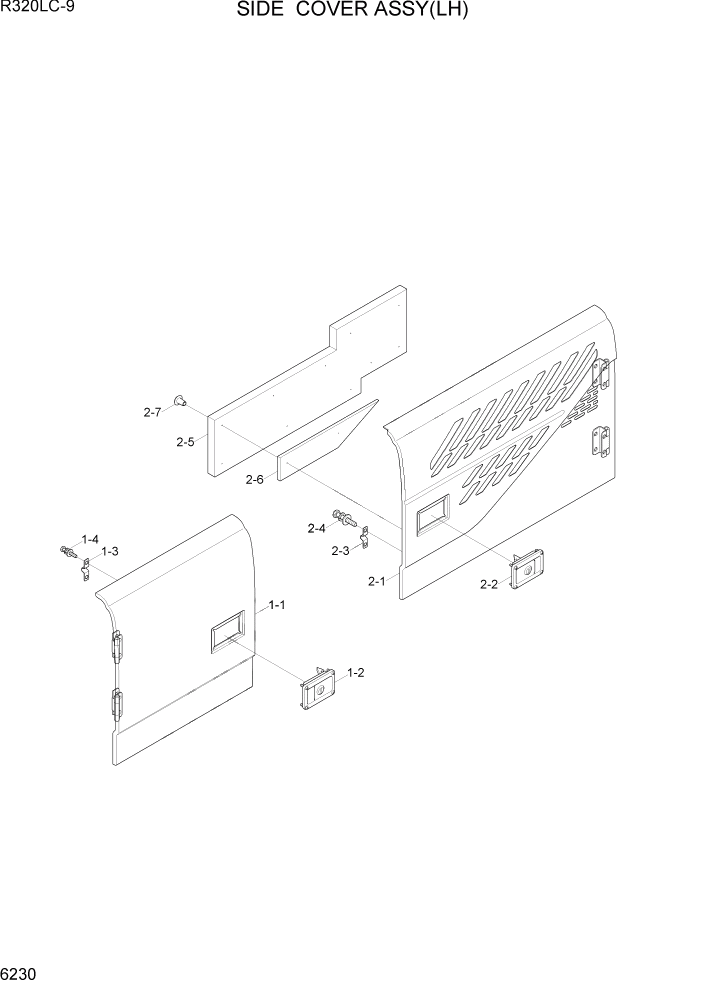 Схема запчастей Hyundai R320LC9 - PAGE 6230 SIDE COVER ASSY(LH) СТРУКТУРА