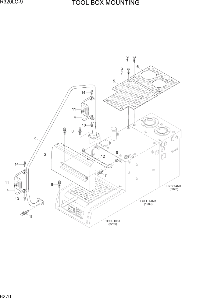 Схема запчастей Hyundai R320LC9 - PAGE 6270 TOOL BOX MOUNTING СТРУКТУРА