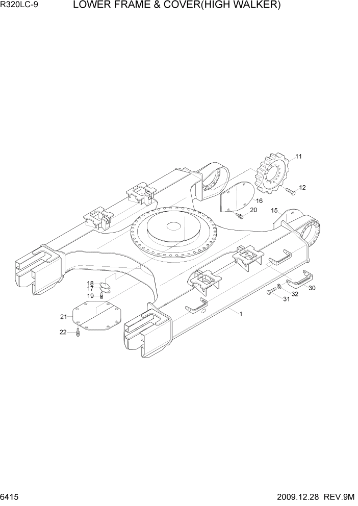 Схема запчастей Hyundai R320LC9 - PAGE 6415 LOWER FRAME & COVER(HIGH WALKER) СТРУКТУРА