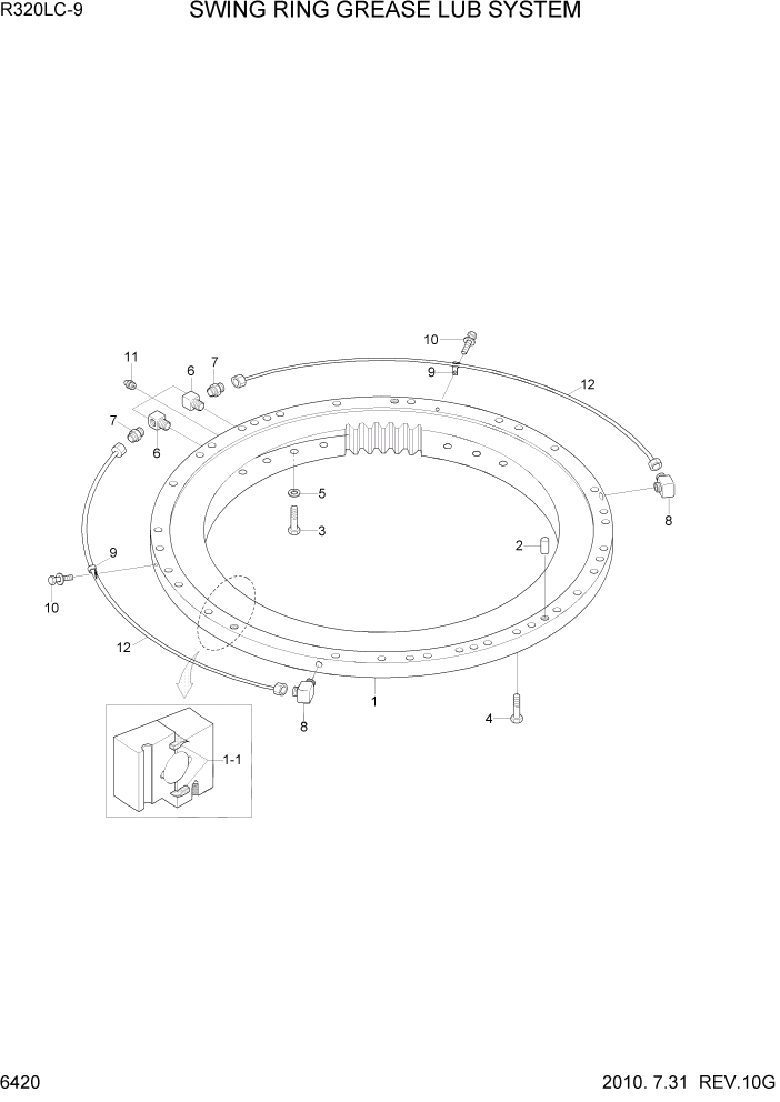 Схема запчастей Hyundai R320LC9 - PAGE 6420 SWING RING GREASE LUB SYSTEM СТРУКТУРА