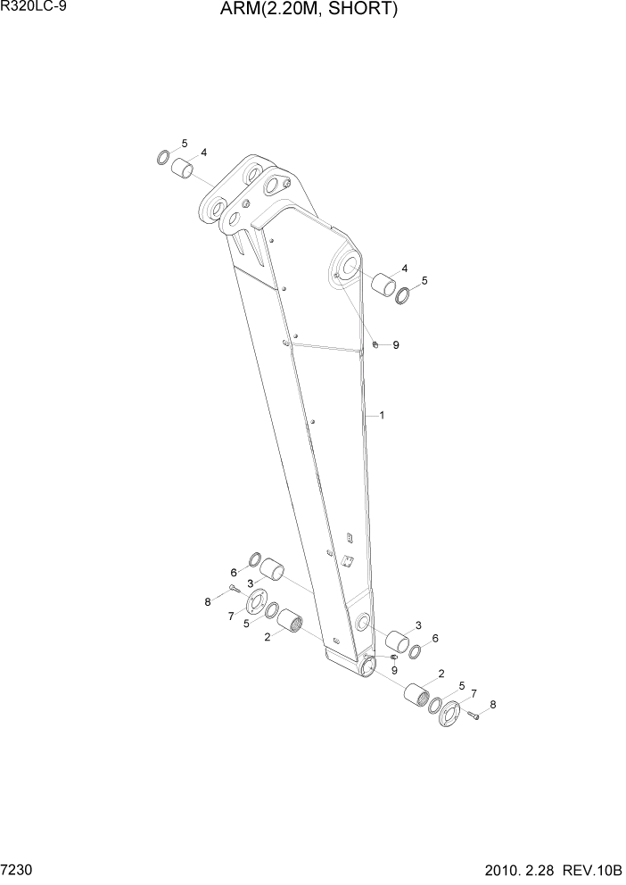 Схема запчастей Hyundai R320LC9 - PAGE 7230 ARM(2.20M, SHORT) РАБОЧЕЕ ОБОРУДОВАНИЕ