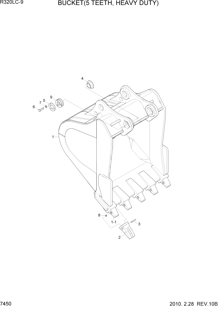 Схема запчастей Hyundai R320LC9 - PAGE 7450 BUCKET(5 TEETH, HEAVY DUTY) РАБОЧЕЕ ОБОРУДОВАНИЕ