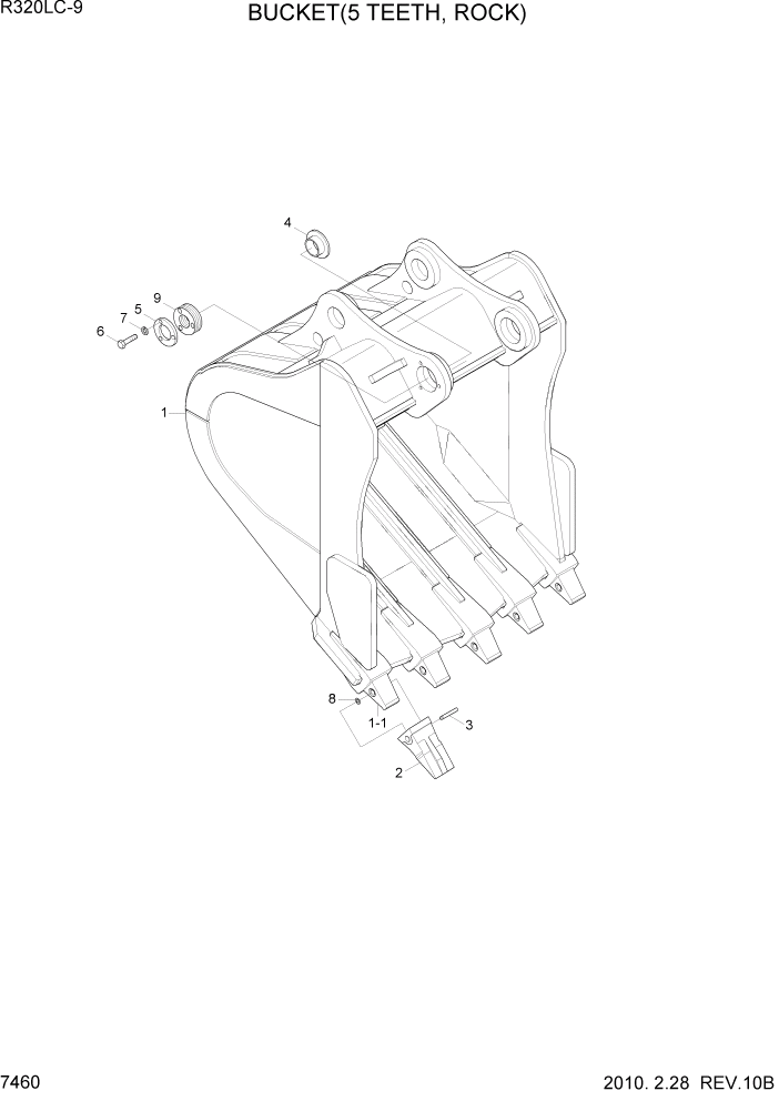 Схема запчастей Hyundai R320LC9 - PAGE 7460 BUCKET(5 TEETH, ROCK) РАБОЧЕЕ ОБОРУДОВАНИЕ