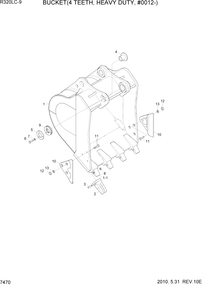 Схема запчастей Hyundai R320LC9 - PAGE 7470 BUCKET(4 TEETH, HEAVY DUTY, #0012-) РАБОЧЕЕ ОБОРУДОВАНИЕ