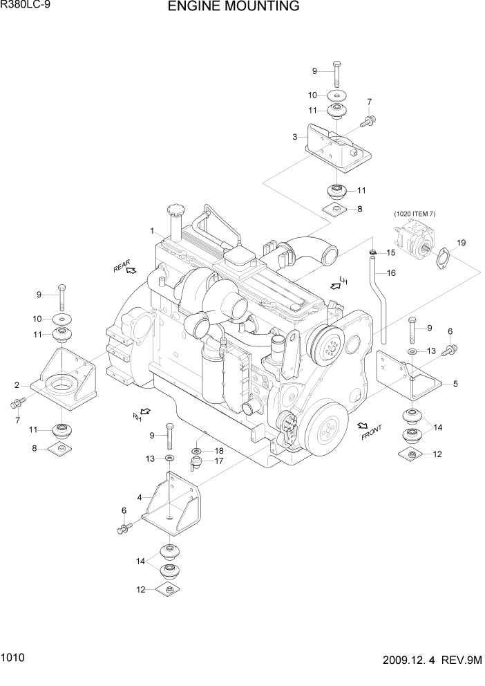 Схема запчастей Hyundai R360LC9 - PAGE 1010 ENGINE MOUNTING СИСТЕМА ДВИГАТЕЛЯ