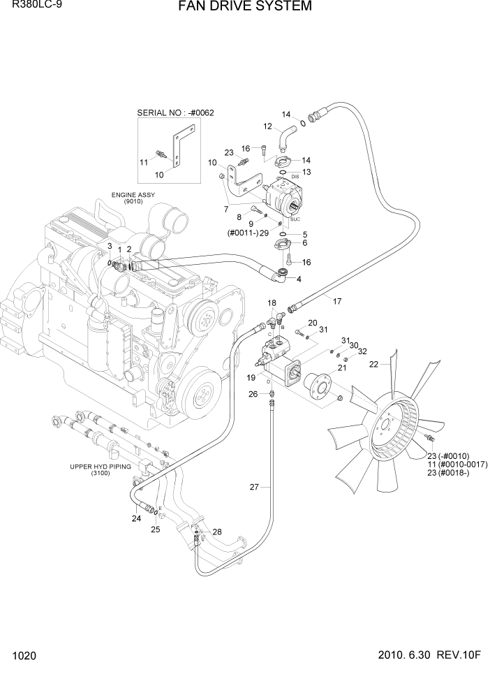 Схема запчастей Hyundai R360LC9 - PAGE 1020 FAN DRIVE SYSTEM СИСТЕМА ДВИГАТЕЛЯ