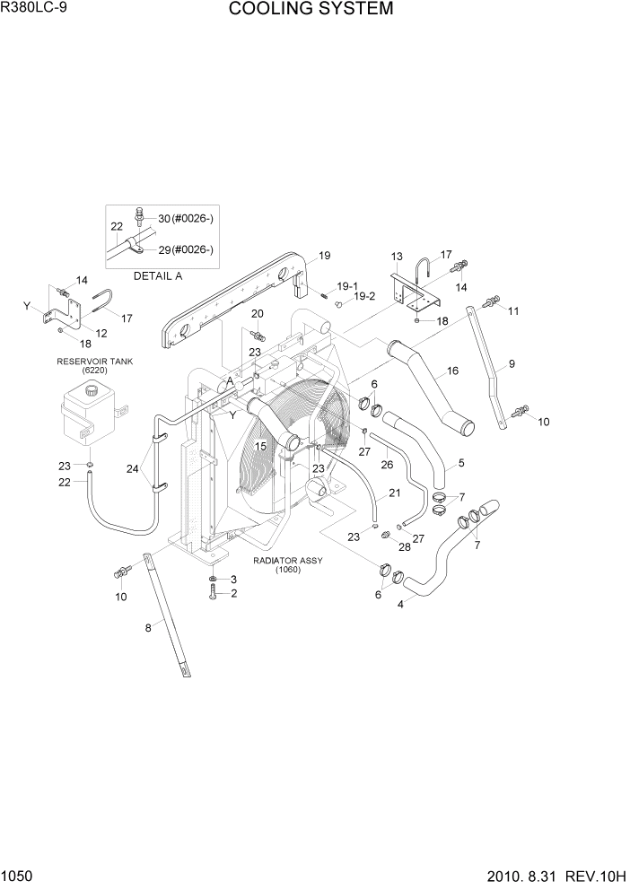 Схема запчастей Hyundai R360LC9 - PAGE 1050 COOLING SYSTEM СИСТЕМА ДВИГАТЕЛЯ