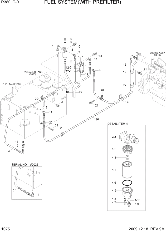 Схема запчастей Hyundai R360LC9 - PAGE 1075 FUEL SYSTEM(WITH PREFILTER) СИСТЕМА ДВИГАТЕЛЯ