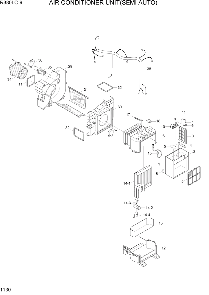 Схема запчастей Hyundai R360LC9 - PAGE 1130 AIR CONDITIONER UNIT(SEMI AUTO) СИСТЕМА ДВИГАТЕЛЯ