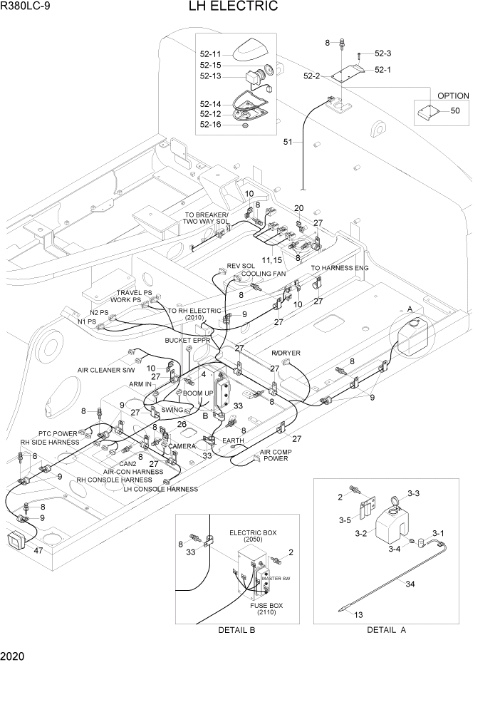 Схема запчастей Hyundai R360LC9 - PAGE 2020 LH ELECTRIC ЭЛЕКТРИЧЕСКАЯ СИСТЕМА