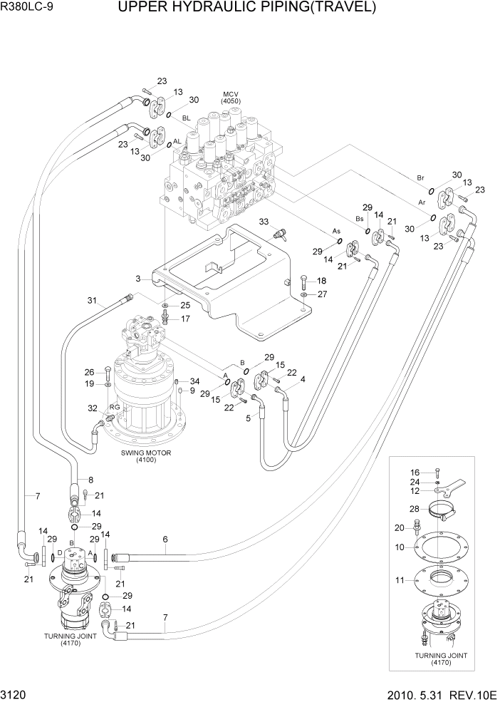 Схема запчастей Hyundai R360LC9 - PAGE 3120 UPPER HYDRAULIC PIPING(TRAVEL) ГИДРАВЛИЧЕСКАЯ СИСТЕМА