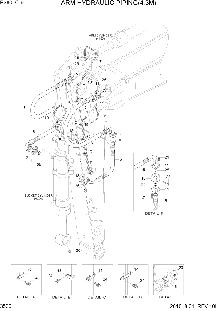 Схема запчастей Hyundai R360LC9 - PAGE 3530 ARM HYDRAULIC PIPING(4.3M, SUPER LONG) ГИДРАВЛИЧЕСКАЯ СИСТЕМА