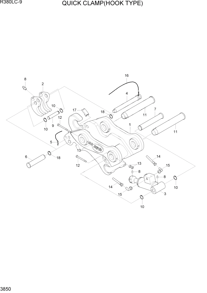 Схема запчастей Hyundai R360LC9 - PAGE 3850 QUICK CLAMP(HOOK TYPE) ГИДРАВЛИЧЕСКАЯ СИСТЕМА