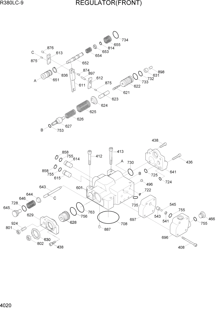 Схема запчастей Hyundai R360LC9 - PAGE 4020 REGULATOR(FRONT) ГИДРАВЛИЧЕСКИЕ КОМПОНЕНТЫ