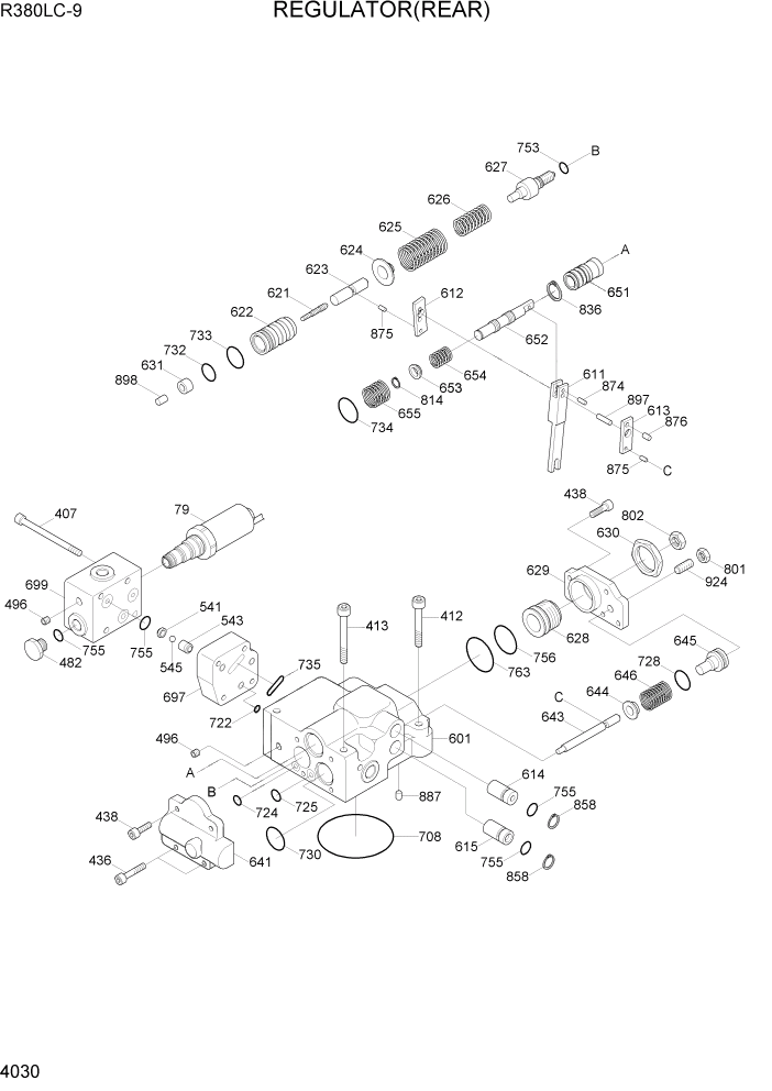 Схема запчастей Hyundai R360LC9 - PAGE 4030 REGULATOR(REAR) ГИДРАВЛИЧЕСКИЕ КОМПОНЕНТЫ