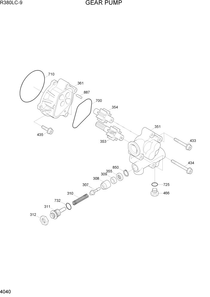 Схема запчастей Hyundai R360LC9 - PAGE 4040 GEAR PUMP ГИДРАВЛИЧЕСКИЕ КОМПОНЕНТЫ