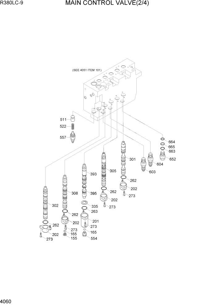 Схема запчастей Hyundai R360LC9 - PAGE 4060 MAIN CONTROL VALVE(2/4) ГИДРАВЛИЧЕСКИЕ КОМПОНЕНТЫ