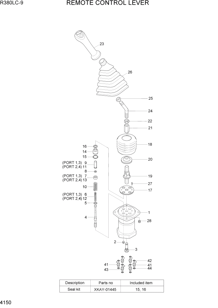 Схема запчастей Hyundai R360LC9 - PAGE 4150 REMOTE CONTROL LEVER ГИДРАВЛИЧЕСКИЕ КОМПОНЕНТЫ