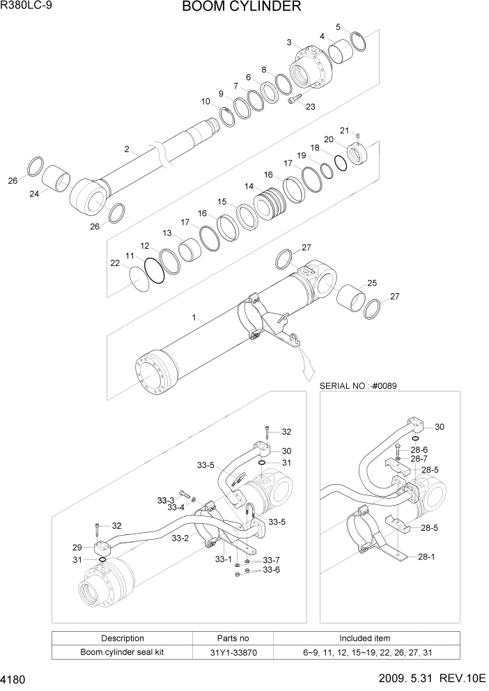 Схема запчастей Hyundai R360LC9 - PAGE 4180 BOOM CYLINDER ГИДРАВЛИЧЕСКИЕ КОМПОНЕНТЫ