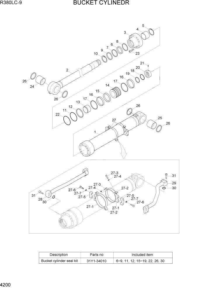 Схема запчастей Hyundai R360LC9 - PAGE 4200 BUCKET CYLINDER ГИДРАВЛИЧЕСКИЕ КОМПОНЕНТЫ