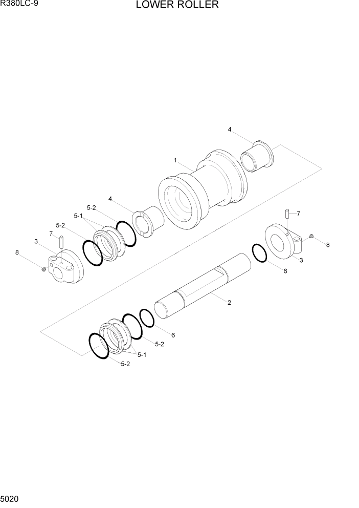 Схема запчастей Hyundai R360LC9 - PAGE 5020 LOWER ROLLER ХОДОВАЯ ЧАСТЬ