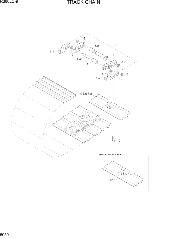 Схема запчастей Hyundai R360LC9 - PAGE 5050 TRACK CHAIN ХОДОВАЯ ЧАСТЬ