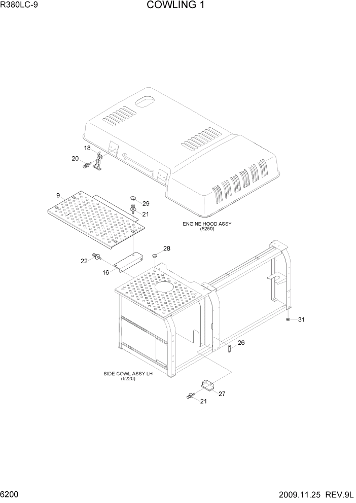 Схема запчастей Hyundai R360LC9 - PAGE 6200 COWLING 1 СТРУКТУРА