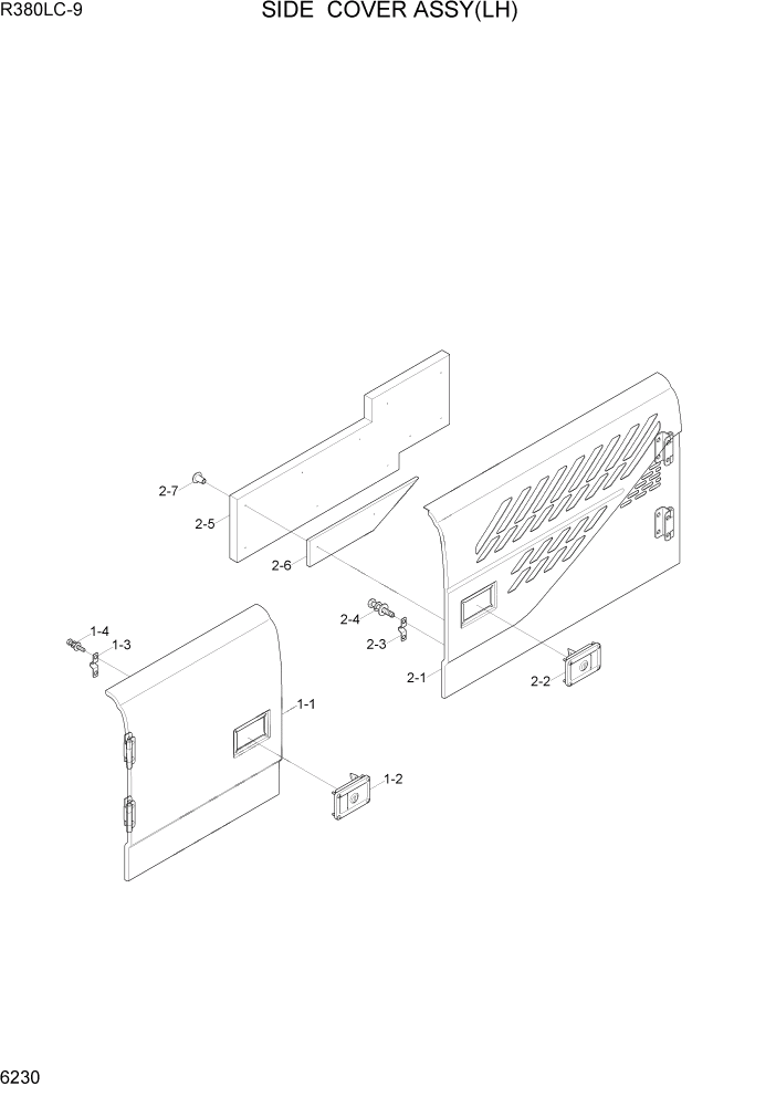 Схема запчастей Hyundai R360LC9 - PAGE 6230 SIDE COVER ASSY(LH) СТРУКТУРА