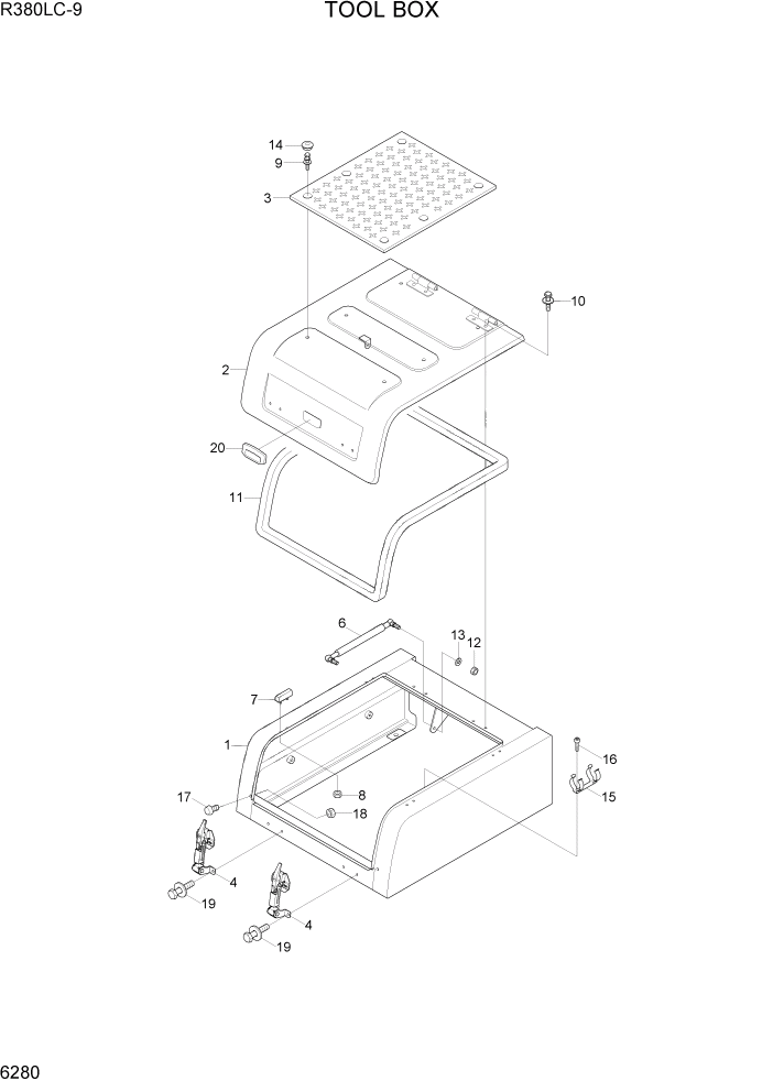 Схема запчастей Hyundai R360LC9 - PAGE 6280 TOOL BOX СТРУКТУРА