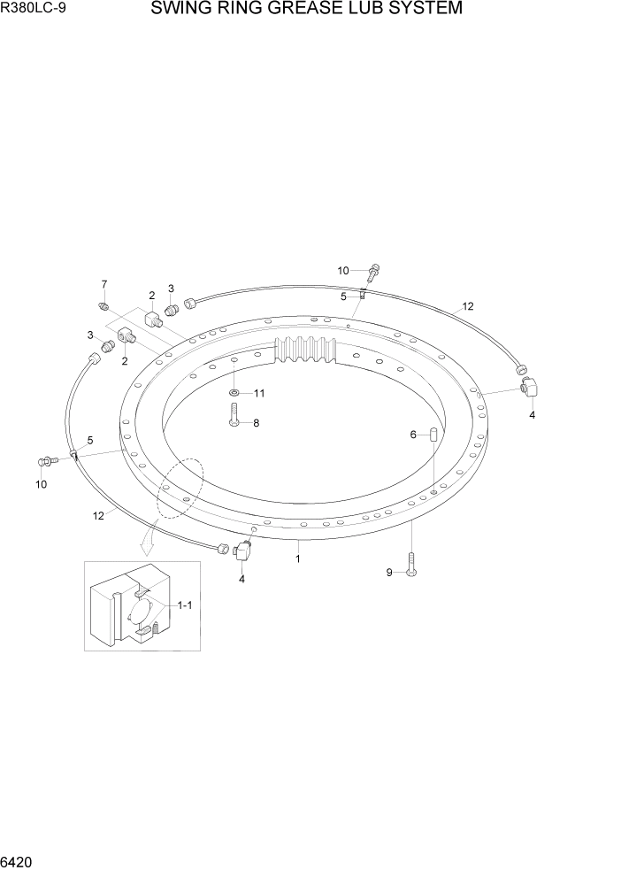 Схема запчастей Hyundai R360LC9 - PAGE 6420 SWING RING GREASE LUB SYSTEM СТРУКТУРА