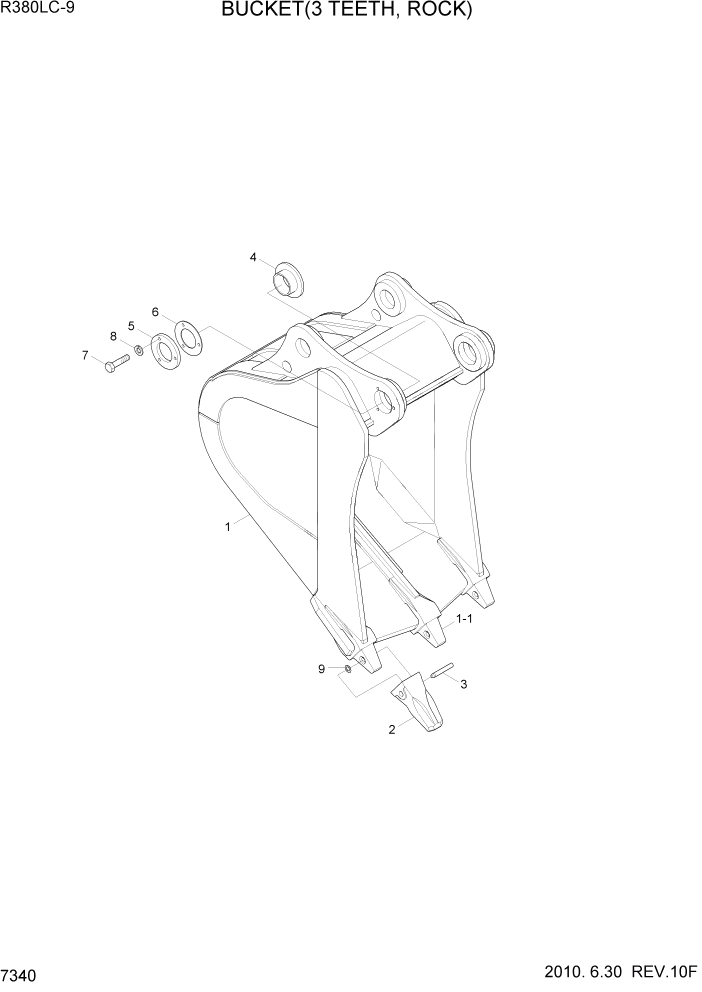 Схема запчастей Hyundai R360LC9 - PAGE 7340 BUCKET(3 TEETH, ROCK) РАБОЧЕЕ ОБОРУДОВАНИЕ